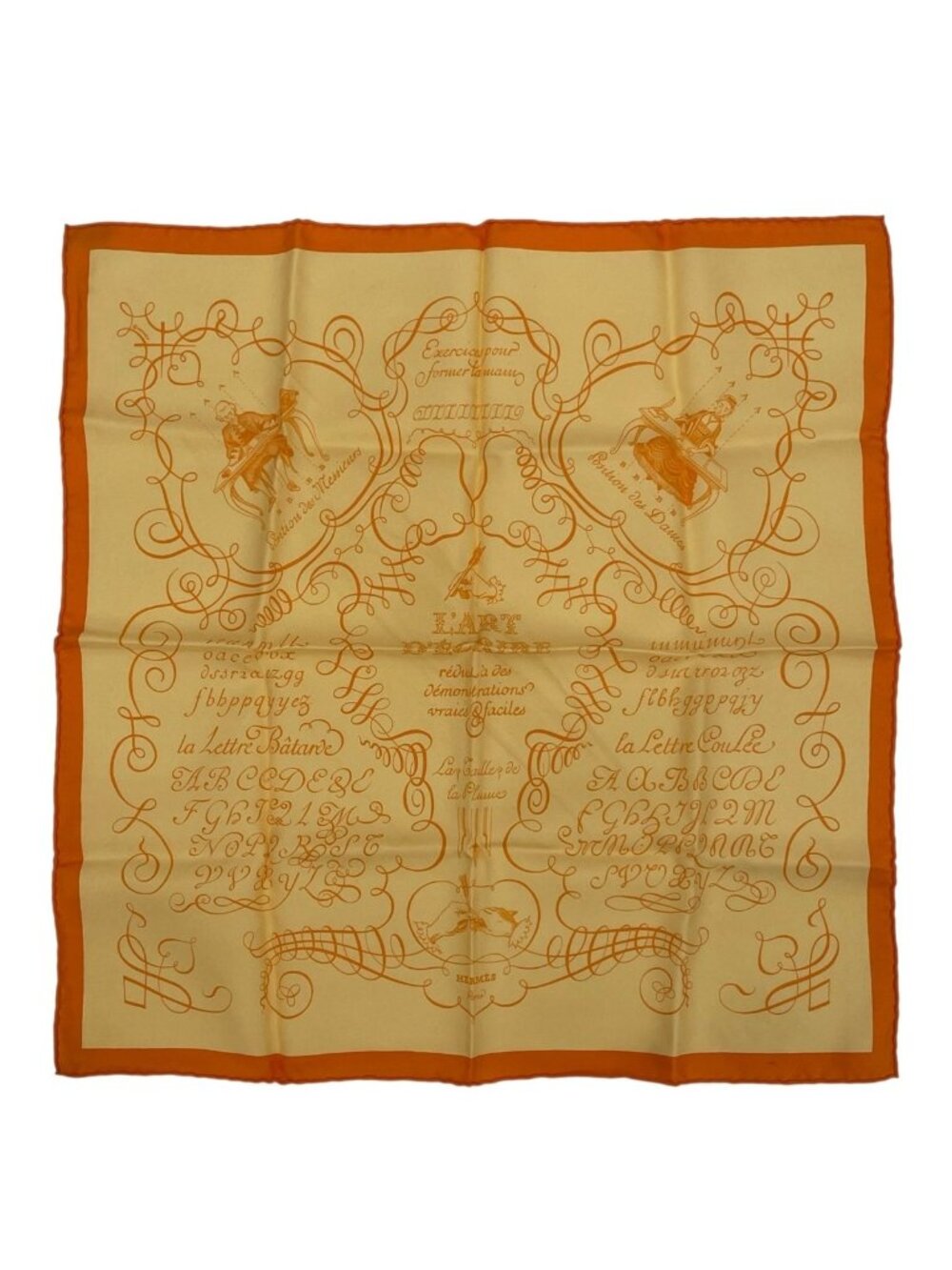 Hermes Scarf Silk Lart Decrire Calligraphy Art Yellow - Picture 1 of 8